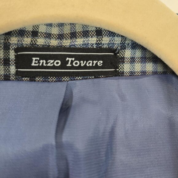 Enzo Tovare Blazer Mens 46R Blue Check Plaid Wool Sport Coat Two Button Lined - Picture 8 of 16